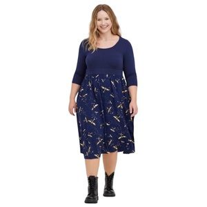 Torrid Harry Potter Flying Keys Midi Skater Dress Navy Torrid Size 2 US 16/18